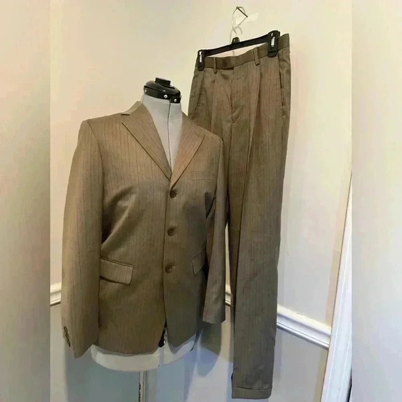 Michael Michael Kors brownish Gray‎ 2 piece Suit size 16R NWOT saddle pinstriped - Picture 2 of 14